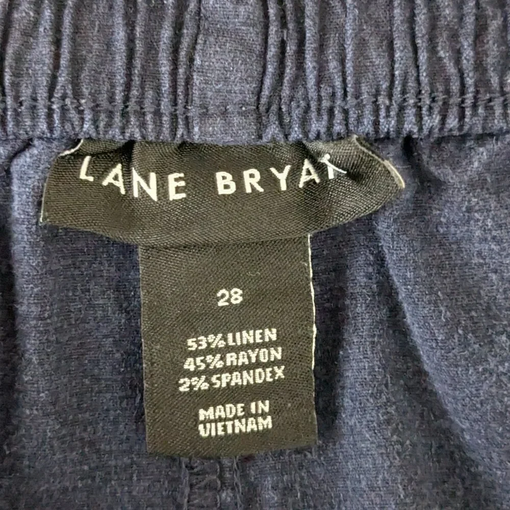 LANE BRYANT Navy Blue Linen Blend Straight Leg Pull-On Crop Pants; Size 28 - Picture 3 of 4